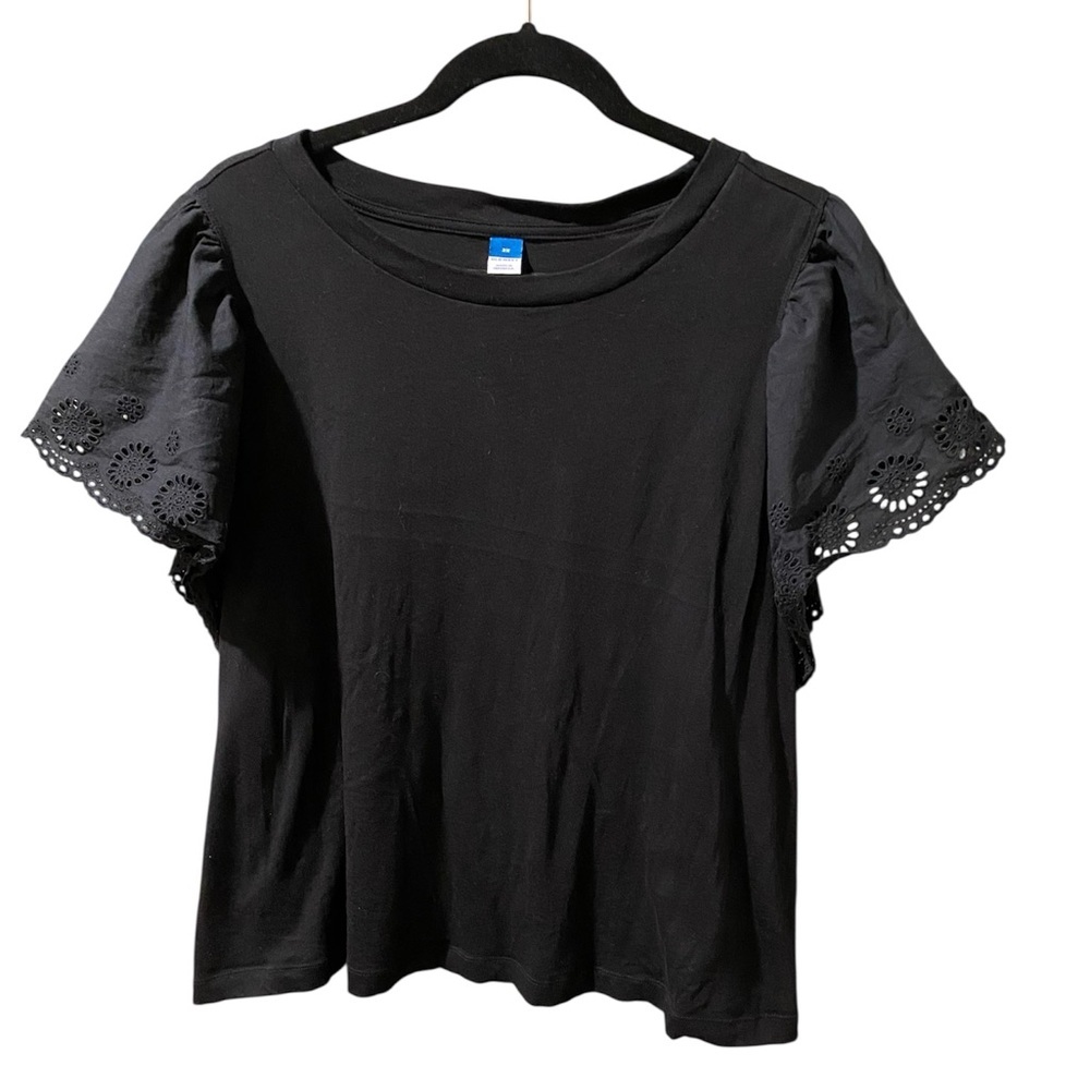 Old Navy Black Flowy Eyelet Sleeve Top Size 2X - Picture 1 of 6